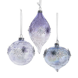 2.75" Lavender & Blue Iridescent Glass Ornaments, Set of 3