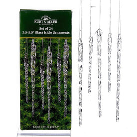 3.5" and 5.5" Twisted Clear Glass Icicle Ornaments, 24-Piece Box
