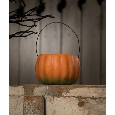 Surprised Candy Corn Pumpkin Bucket Petite Paper Mache Figurine