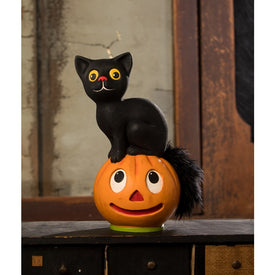 Vintage Seated Cat On Pumpkin
