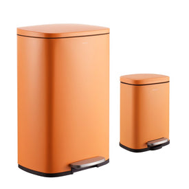 Connor Rectangular 13-Gallon Trash Can with Soft-Close Lid and FREE Mini Trash Can - Carrot Cake