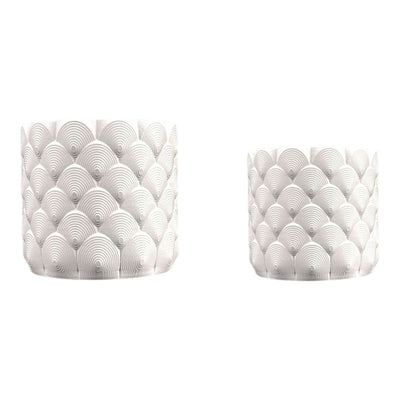 Syrie Modern Bohemian Indoor Ocean Wave Eco-Friendly 3D-Printed Planters with Drainage Set of 2 - Chalk