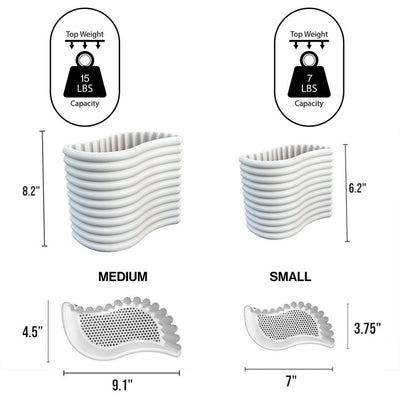 Arlo Modern Bohemian Indoor Tambour Curve Eco-Friendly 3D-Printed Planters with Drainage Set of 2 - Chalk