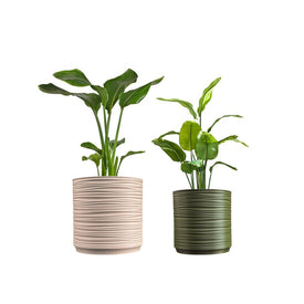 Flo Mid-Century Modern Indoor Ripple Eco-Friendly 3D-Printed Planters with Drainage Set of 2 - Sand/Olive