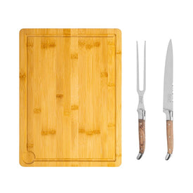 Laguiole Olive Wood Carving Set with Wood Cutting Board