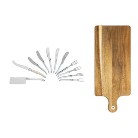 Laguiole Charcuterie Set in Mother of Pearl Colors with Wood Serving Board