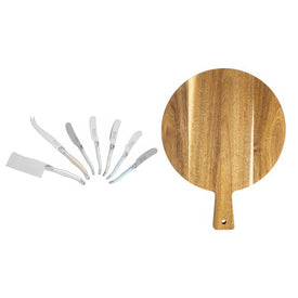 Laguiole Cheese Knife and Spreader Set with Mother of Pearl Handles and Wood Board