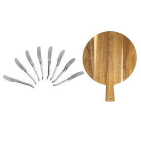 Laguiole Spreaders with Mother of Pearl Handles and Wood Serving Board