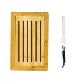 Laguiole Black Pakkawood Bread Knife with Bamboo Bread Board