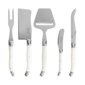 Laguiole Cheese Knife, Fork, and Slicer 5-Piece Set with Faux Ivory Handles
