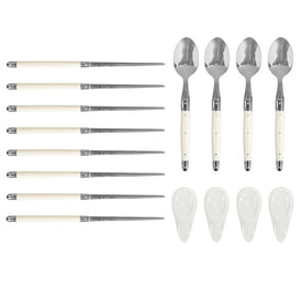Faux Ivory Chopsticks, Laguiole Spoons, and Ceramic Rests Set of 4 Pairs