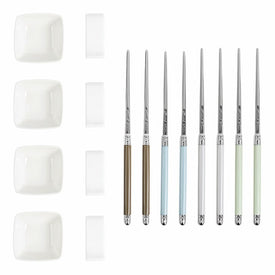 Mother of Pearl-Colored Chopsticks, Ceramic Rests and Sauce Bowls Set of 4 Pairs