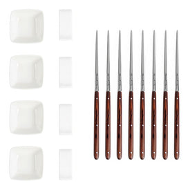 Pakkawood Chopsticks, Ceramic Rests and Sauce Bowls Set of 4 Pairs