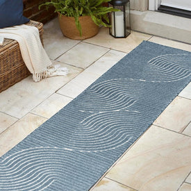 Hallie High-Low Minimalist Curve Geometric 2' x 8' Indoor/Outdoor Runner Rug - Dark Blue/Cream