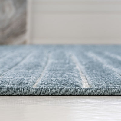 Hallie High-Low Minimalist Curve Geometric 4' x 6' Indoor/Outdoor Area Rug - Dark Blue/Cream