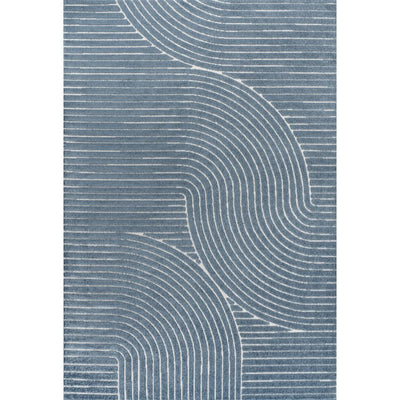 Hallie High-Low Minimalist Curve Geometric 4' x 6' Indoor/Outdoor Area Rug - Dark Blue/Cream