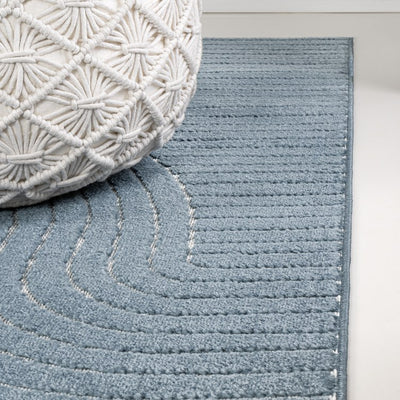 Hallie High-Low Minimalist Curve Geometric 8' x 10' Indoor/Outdoor Area Rug - Dark Blue/Cream