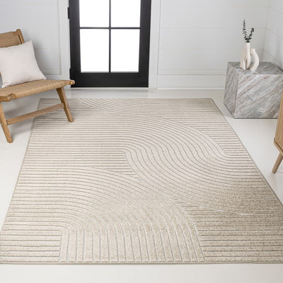 Hallie High-Low Minimalist Curve Geometric 5' x 8' Indoor/Outdoor Area Rug - Beige/Cream