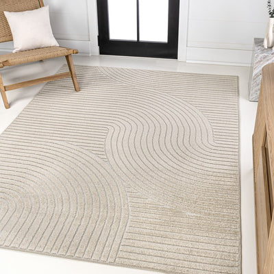 Hallie High-Low Minimalist Curve Geometric 5' x 8' Indoor/Outdoor Area Rug - Beige/Cream