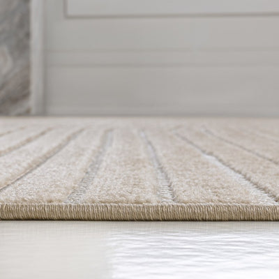 Hallie High-Low Minimalist Curve Geometric 5' x 8' Indoor/Outdoor Area Rug - Beige/Cream