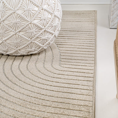Hallie High-Low Minimalist Curve Geometric 5' x 8' Indoor/Outdoor Area Rug - Beige/Cream