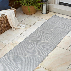 Hallie High-Low Minimalist Curve Geometric 2' x 8' Indoor/Outdoor Runner Rug - Light Blue/Cream