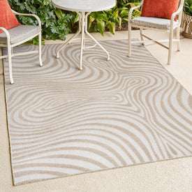 Maribo High-Low Abstract Groovy Striped 3' x 5' Indoor/Outdoor Area Rug - Beige/Cream