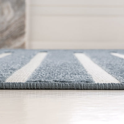 Anders High-Low Mid-Century Modern Arch Stripe Two-Tone 2' x 8' Indoor/Outdoor Runner Rug - Navy/Cream