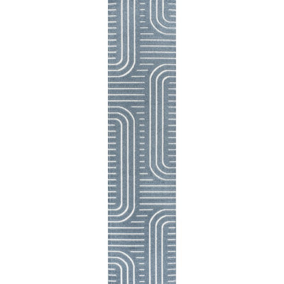 Anders High-Low Mid-Century Modern Arch Stripe Two-Tone 2' x 8' Indoor/Outdoor Runner Rug - Navy/Cream