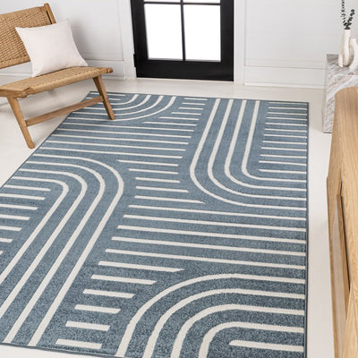 Anders High-Low Mid-Century Modern Arch Stripe Two-Tone 4' x 6' Indoor/Outdoor Area Rug - Navy/Cream
