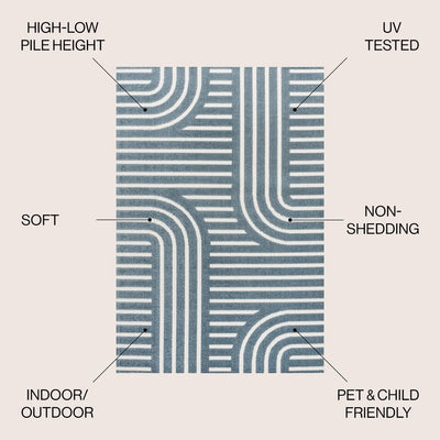 Anders High-Low Mid-Century Modern Arch Stripe Two-Tone 5' x 8' Indoor/Outdoor Area Rug - Navy/Cream