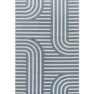 Anders High-Low Mid-Century Modern Arch Stripe Two-Tone 8' x 10' Indoor/Outdoor Area Rug - Navy/Cream