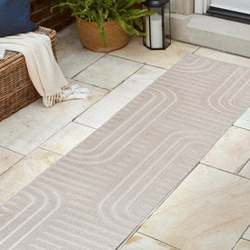 Anders High-Low Mid-Century Modern Arch Stripe Two-Tone 2' x 8' Indoor/Outdoor Runner Rug - White/Cream