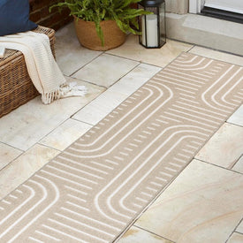 Anders High-Low Mid-Century Modern Arch Stripe Two-Tone 2' x 8' Indoor/Outdoor Runner Rug - Beige/Cream