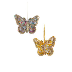 Tinsel Beaded Papillion Ornaments Set of 2