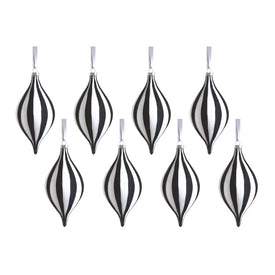 Monochrome Stripe Glass Ornaments Set of 8
