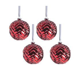 Trieste Metallic Chevron 4.75" Glass Ball Ornaments Set of 4