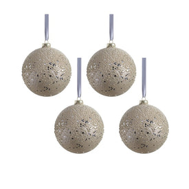 Livia Beaded Glass 4.75" Ball Ornaments Set of 4