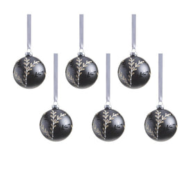 Patrin Glass Ball Ornaments with Leaf Pattern Set of 6
