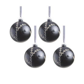 Patrin 4.75" Glass Ball Ornaments with Leaf Pattern Set of 4