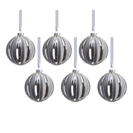 Giada Shiny Glass Ball Ornaments with Flock Pattern Set of 6
