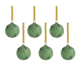Phyllon Beaded Leaf Pattern Glass Ball Ornaments Set of 6
