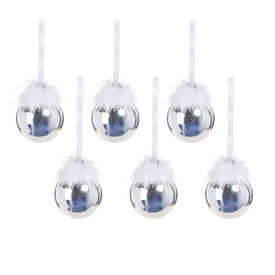 Luster Glass Ball Ornaments with Feather Design Set of 6