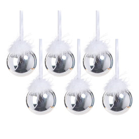 Luster Glass Ball Ornaments with Feather Design Set of 6