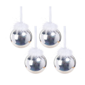 Luster 4.75" Glass Ball Ornaments with Feather Design Set of 4