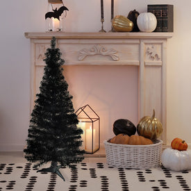 4' Unlit Slim Black Tinsel Artificial Halloween Tree