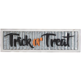 27.5" Wood Framed with Distressed Metal "Trick Or Treat" Halloween Wall Sign