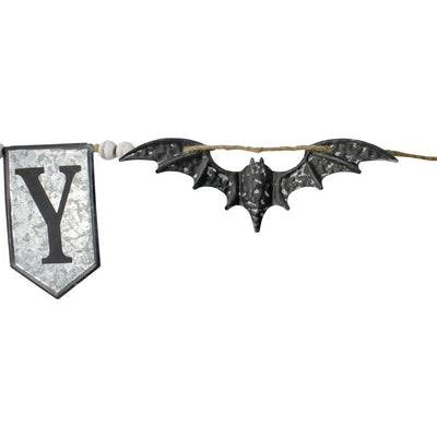 7' Metal Gray and Black Spooky Halloween Bat Banner