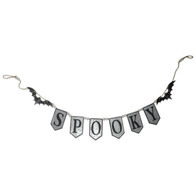 7' Metal Gray and Black Spooky Halloween Bat Banner