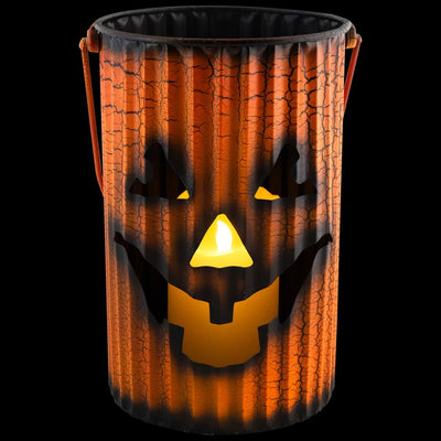 Three-Piece Black and Orange Metal Pumpkin Lantern Set Halloween Decoration